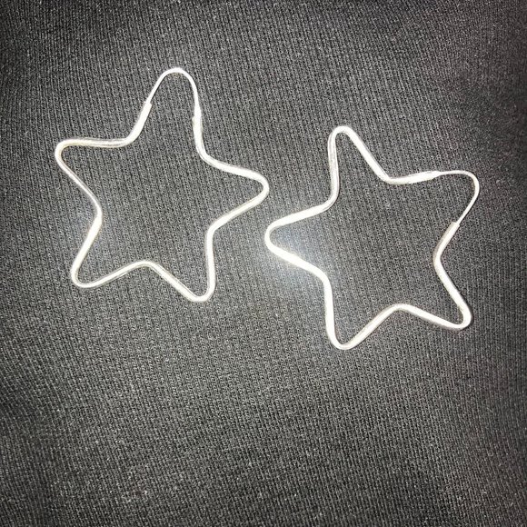 Silver Star Hoop Style Hinged Earrings Vintage - Picture 5 of 8